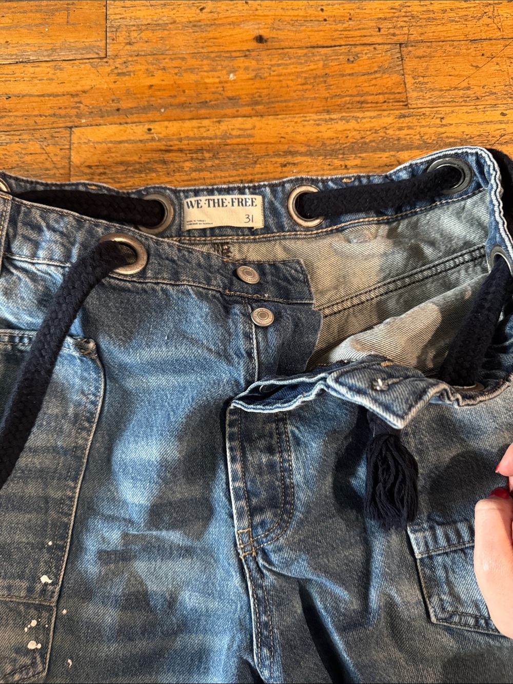 We The Free Moxie Low Slung Pull On Barrel Jeans in Timeless Blue - Picture 2 of 5